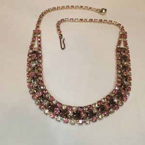 Vintage Pink & Green Rhinestone Choker hook closure Stunning